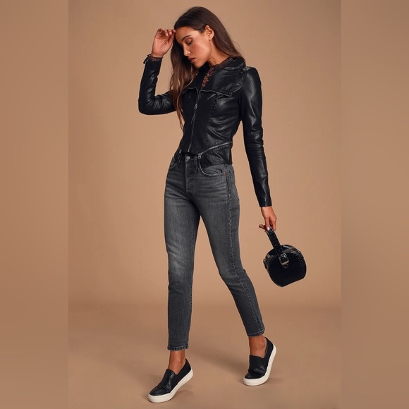 NWOT. Up On A Tuesday Black Vegan Leather Jacket - Picture 4 of 8